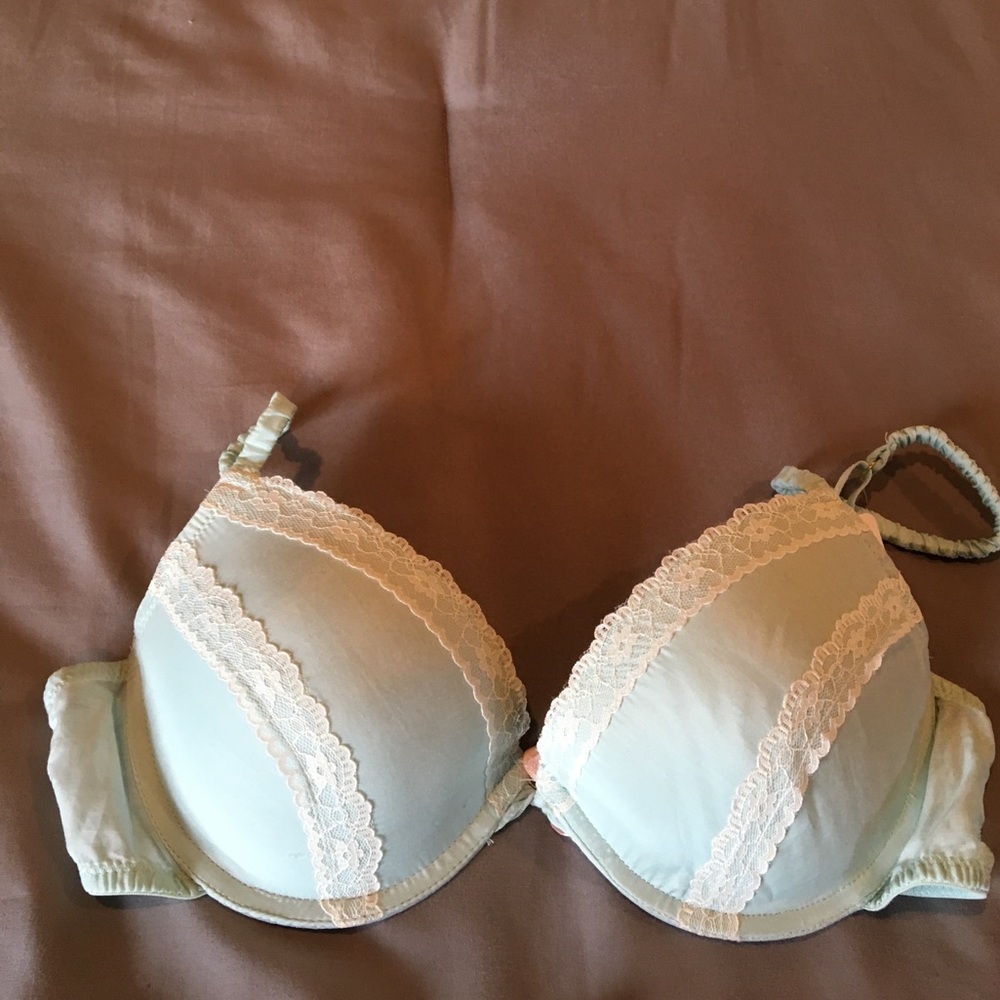 Blue Bra with Lace Trim
